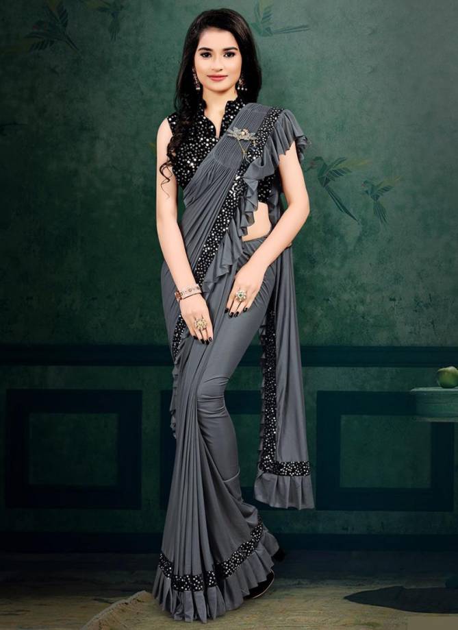 NARI VICTORY Stylish Heavy Velvet Sequence Border Lycra Party Wear Readymade Saree Collection
